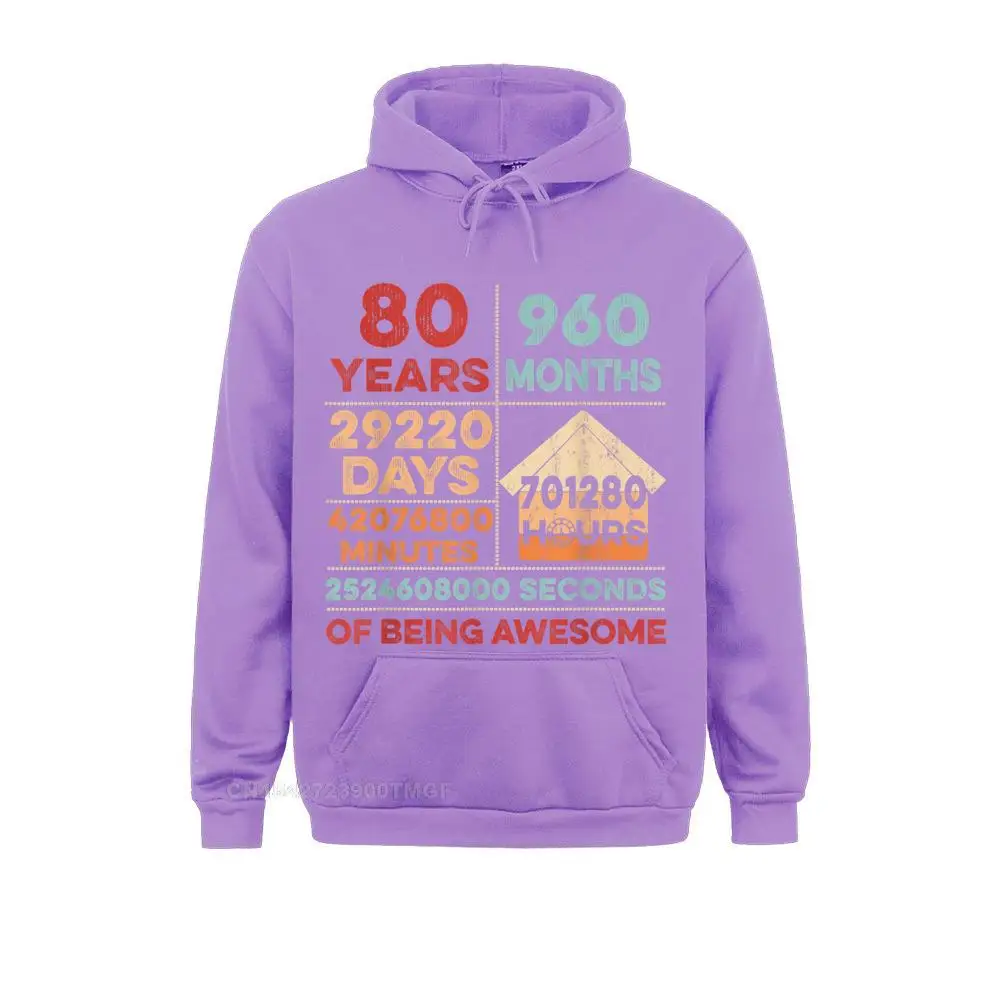 Vintage 80th Birthday Gifts 80 Years Old 960 Months T Shirt Long Sleeve Fall Hoodies Popular Hoods Male Sweatshirts