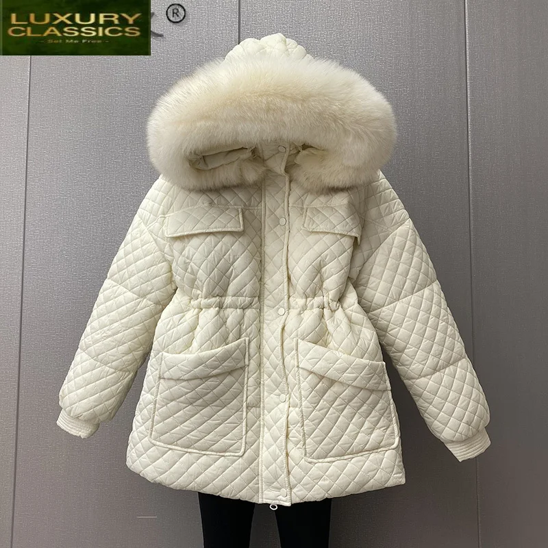 

High Quality 90% White Duck Down Jacket Woman Korean Coat Female Hooded Women Parkas Fox Fur Collar 2021 Mujer Chaqueta L