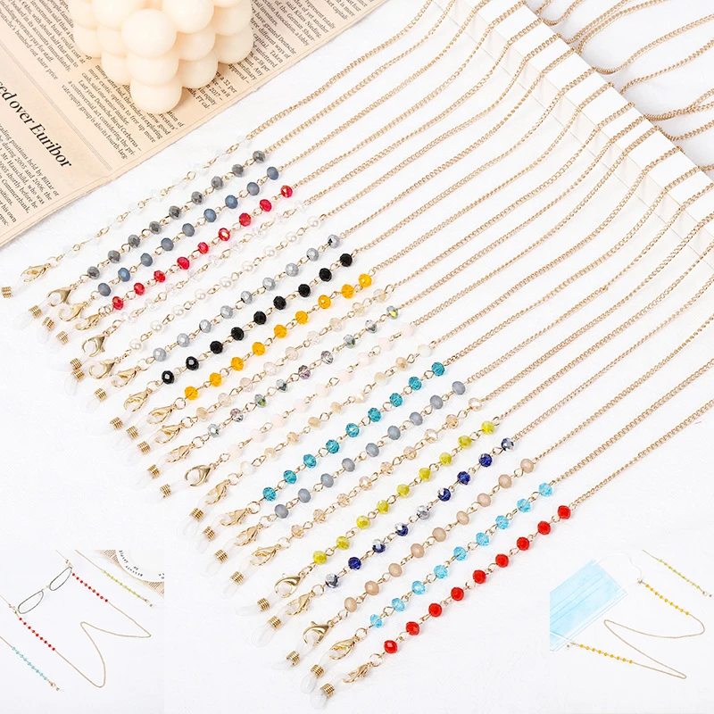 

2023 New Fashion Color Crystal Beaded Glasses Chain Face Mask Lanyard Retro Sunglasses Reading Glasses Chain Lanyard for Women