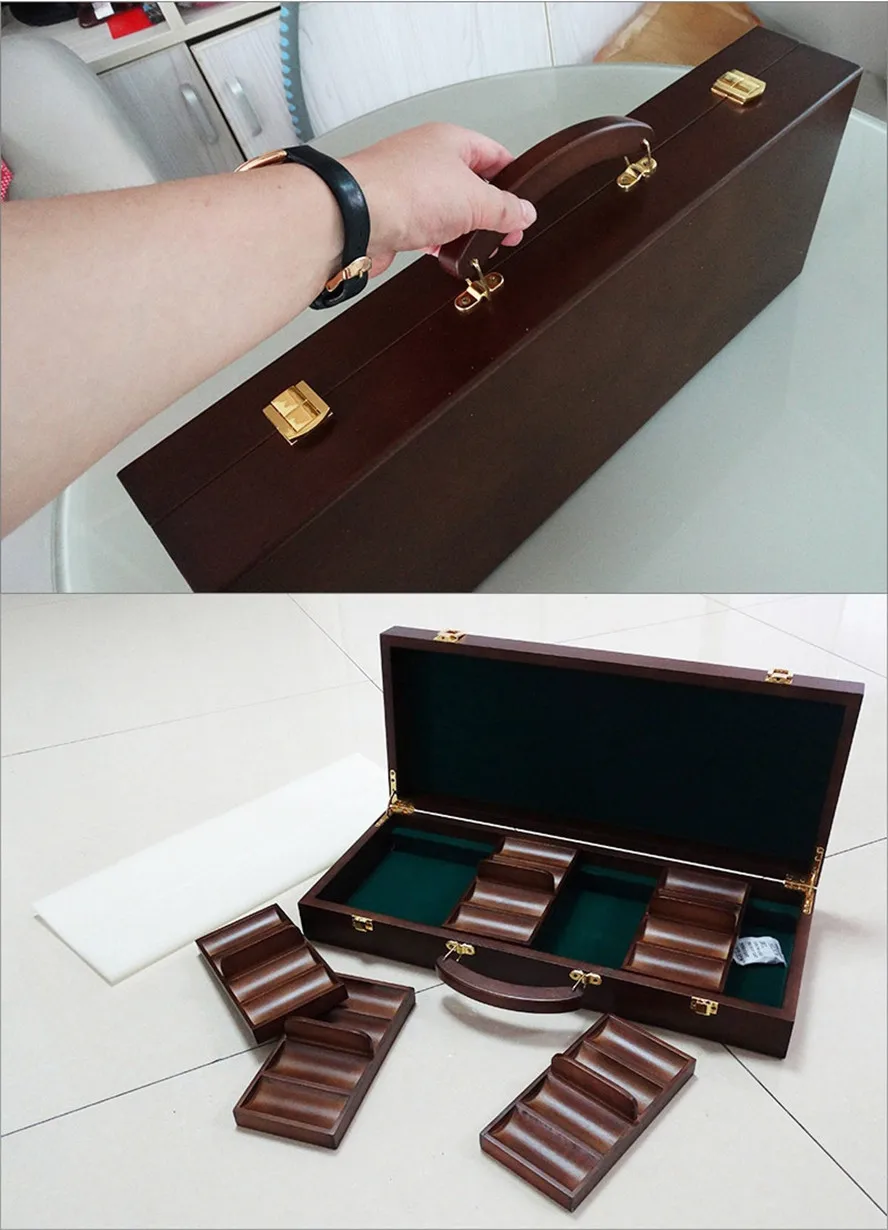High-end Solid Wood Casino Chips Box Capacity 300/500pcs Chips High Quality Atmospheric Texas Poker Chips Capacity Suitcase
