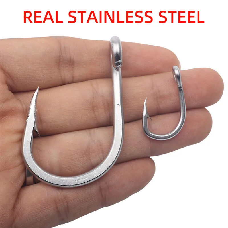 Rompin 10884 Stainless Steel No Rust Jig Lure Fishing Hooks White Strong Big Game Fish Tuna Bait Assist Fishhook Size 2/0-12/0