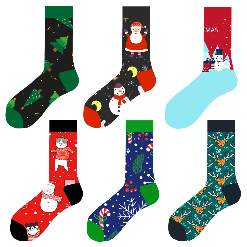 Christmas socks for men cotton winter warm sock unisex new year cartoon elk socks male Santa Claus sox dropshipping