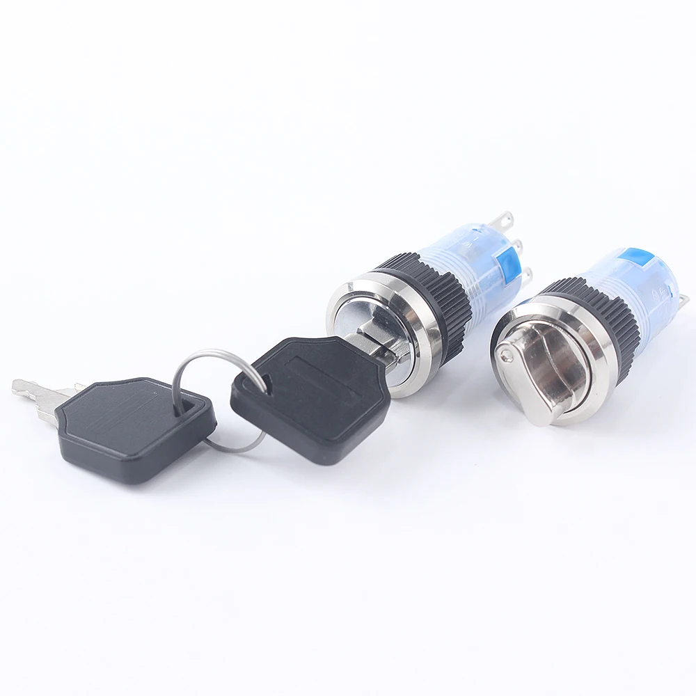 New Arrival 16mm Waterproof Rotary Switch Key Switch Latching 2 Positions Button Switches dpst knob switch latching on off