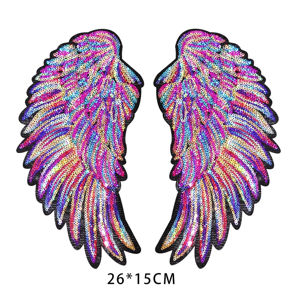 A pair of large color sequins wings clothing patches Denim jacket backpack DIY embroidery decoration sewing ironing supplies