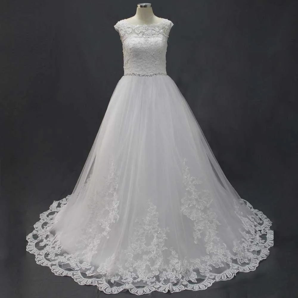 

custom made WONDERFUL WHITE EMPIRE REAL PHOTOS SCOOP SHORT SLEEVES ORGANZA AND TULLE APPLIQUES BEADS LACE WEDDING DRESSES NEW