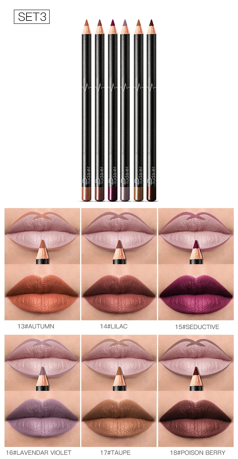 Pudaier 36 cores lápis labial à prova ddurable água durável, não coloração, nu, lipliner, batom fosco maquiagem cosméticos presente para mulher