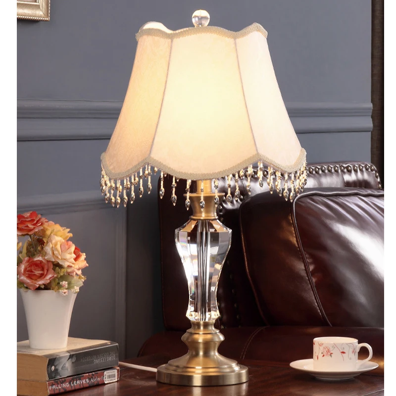 

TUDA European Crystal Lamp for Bedroom Living Room Bedside Lamp Study Desk Lamp Modern Simplicity with American Style Tabla Lamp