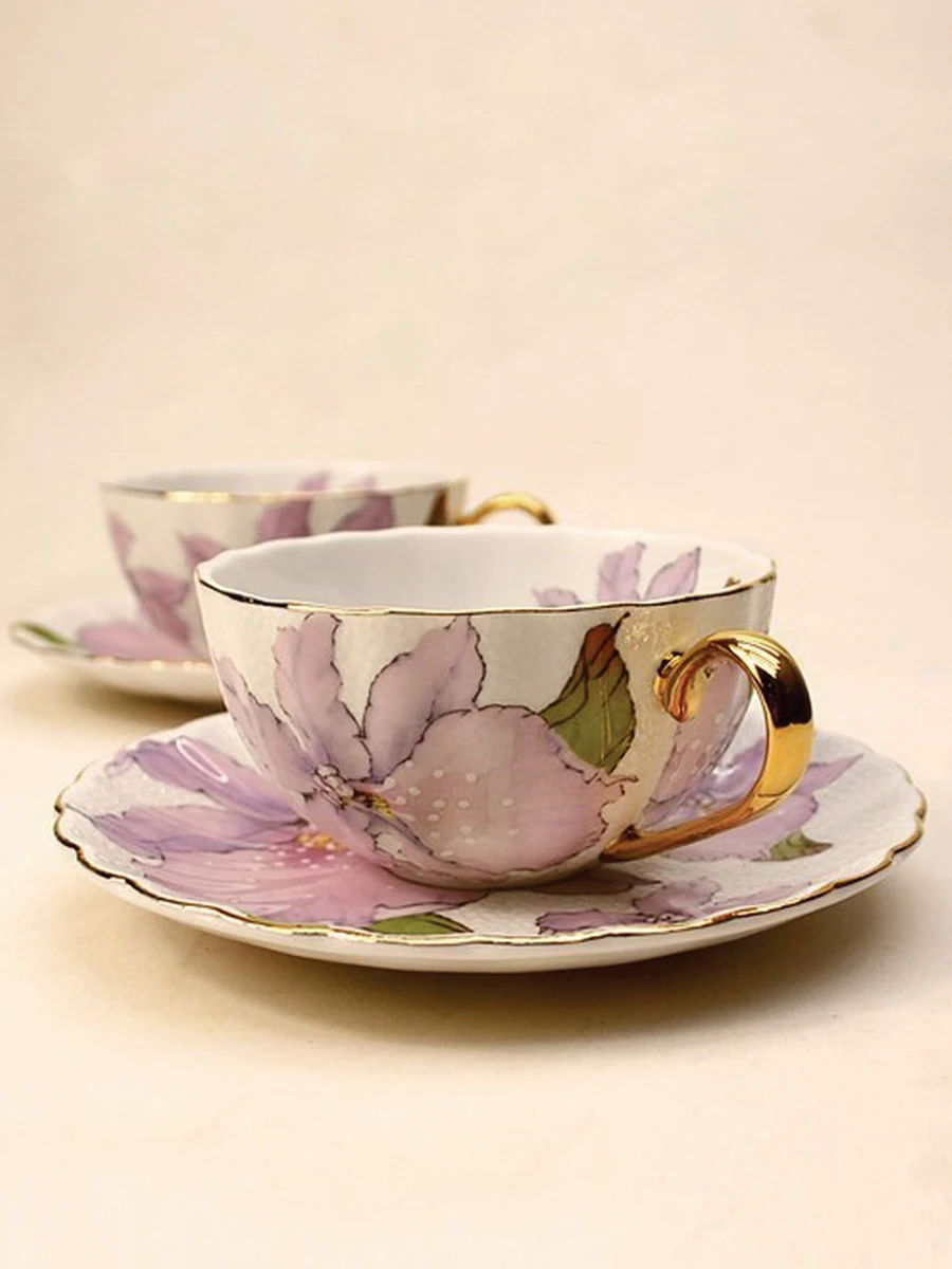 

European Coffee Cup and Saucer, British Pastoral Lily Bone China Teacup Porcelain, Espresso Tea Party, Home Decor Accessories