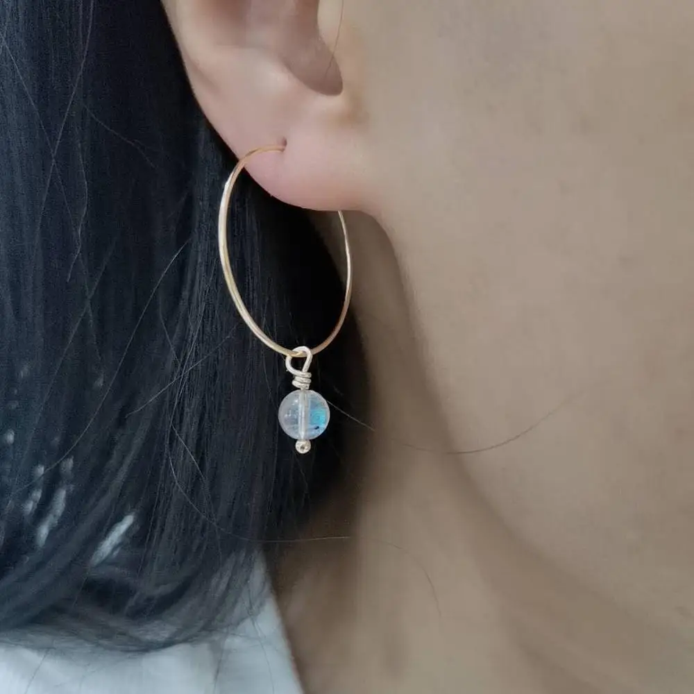 

Unique Simple Labradorite Drop Earrings Delicate Dangle Natural Stones 14K Gold Filled Hoops Unusual Elegant Jewelry For Women