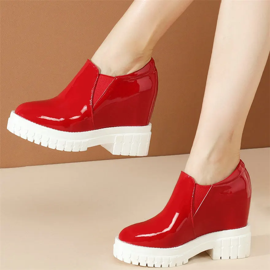 

Pumps Shoes Women Slip On Genuine Leather Hidden Wedges High Heel Ankle Boots Female Round Toe Fashion Sneakers Casual Shoes