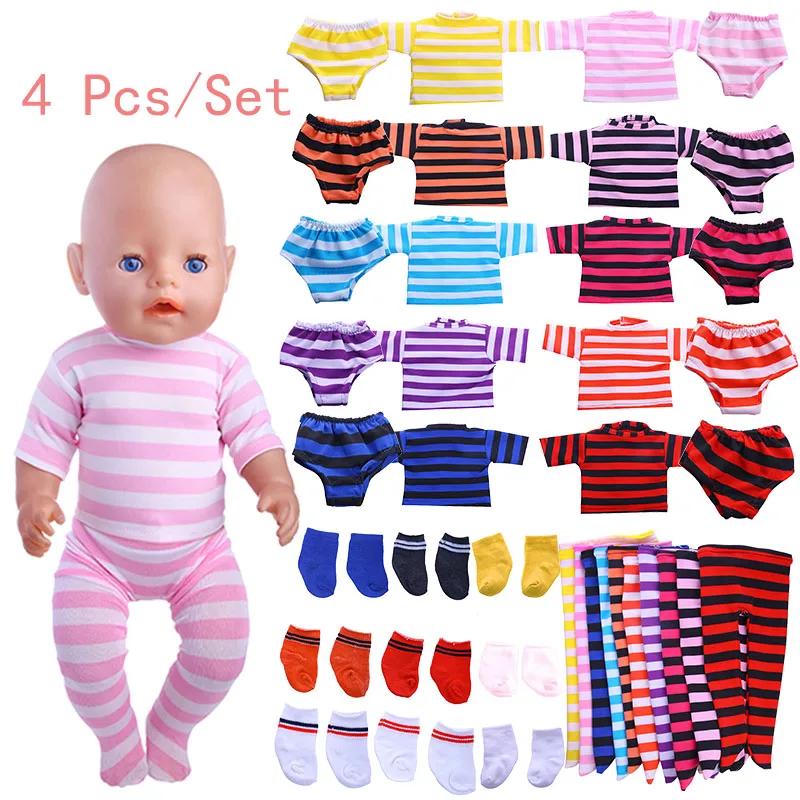 T-shirt + Leggings + Panties + Socks Fit 18 Inch American Doll & 43-45 cm Baby Reborn Doll Clothes,Girl's Toys,Our Generation