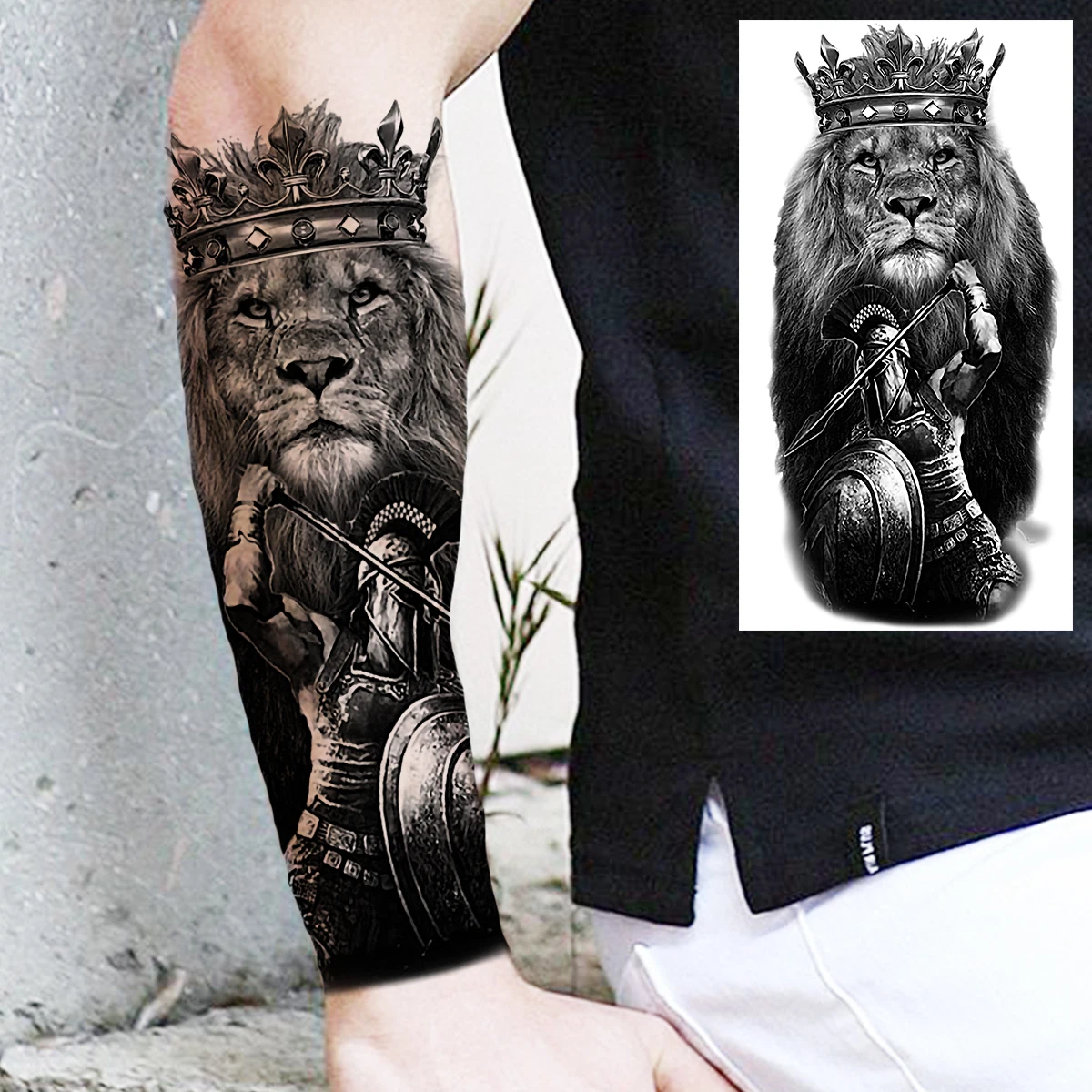 Black Clown Temporary Tattoos For Women Men Realistic Lion Crown Pirate Captain Scary Fake Tattoo Sticker Forearm Tatoos DIY