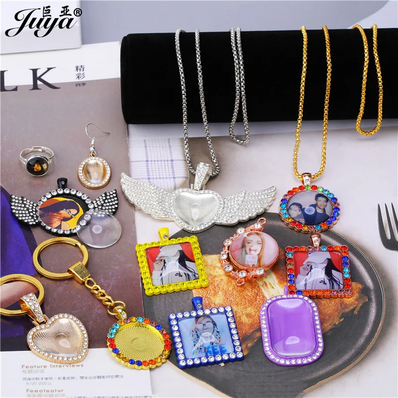 20PCS Diamond Cabochon Pendant Base 25mm DIY Jewelry Making Necklace Crafts Accessories Colorful Zircon jewellery Tray Findings
