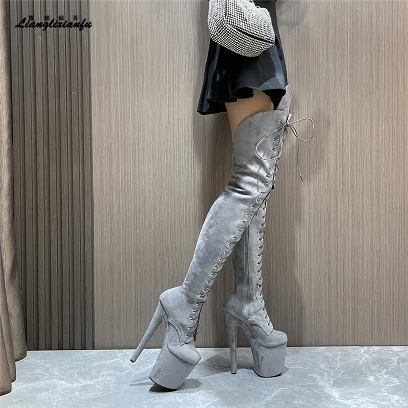 

Fashion 2022 Motorcycle botas mujer Over The Knee Long Boots Women's Shoes 20cm Thin Heels Stilettos Female Cosplay Punk Pumps