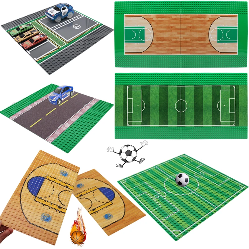 2PCS Classic Base Plates Mini Size City Road Basketball Football Court Carpark Baseplates Building Block DIY Bricks Toys For Kid