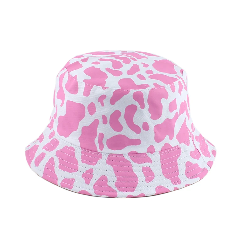 Sombrero de pescador Reversible con estampado de vaca rosa para mujer, gorra de pesca con estampado de Bob, moda coreana, otoño y verano, novedad de