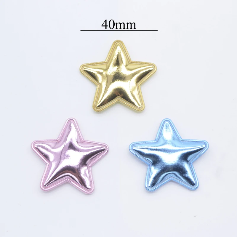 40Pcs 40mm Padded PU Leather Star Appliques for DIY Crafts Clothes Sewing Patches Hairpin Wedding Cake Topper Decor Accessories