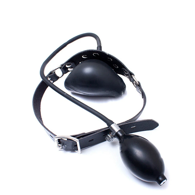 Black Couples Inflatable Latex Mouth Plug Gag Bondage with Adjustable Belt RLM047