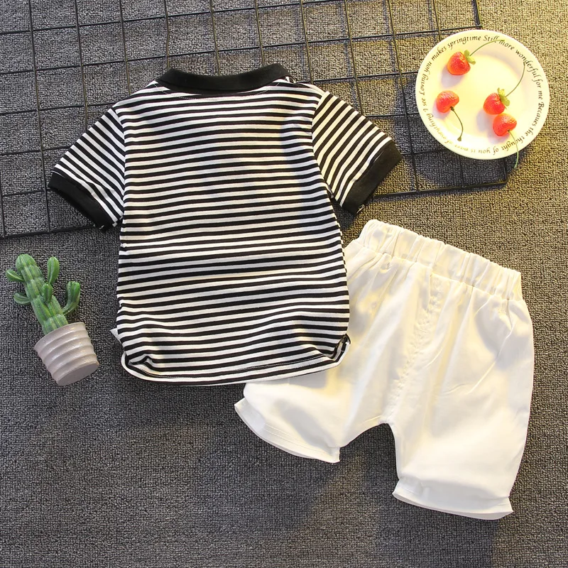 IENENS Summer Short Sleeve Clothes Baby Clothing Sets Kids Striped Polo-shirt + Shorts Outfits Toddler Infant Boys Casual Wear