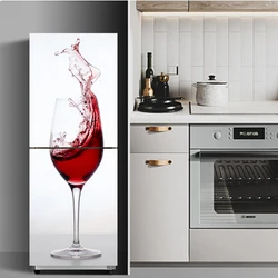 Refrigerator Sticker Door Cover Red Wine Cabinet 3D Self Adhesive Film Door Vinyl Fridge Cover Stickers Wallpaper Decals PVC Art