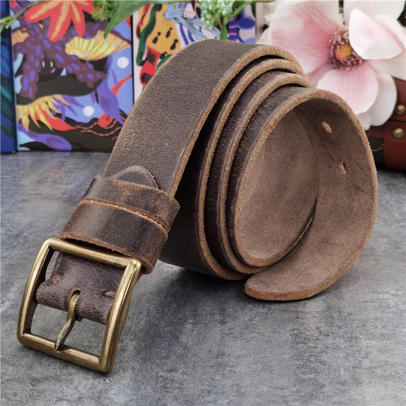 Retro  Jeans Leather Belt Men Ceinture Vintage Brass Belt Buckle Genuine Leather Belts For Men Long Waist Belt Male MBT0009