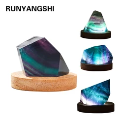 Natural Colorful striped fluorite Rainbow Fluorite irregular crystal gem Polyhedral geometry small night lamp ornament
