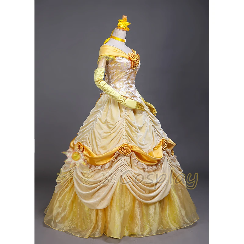 New Arrival Princess Luxury Cosplay Costume Belle Yellow Dress For Women Halloween Costumes Custom Made