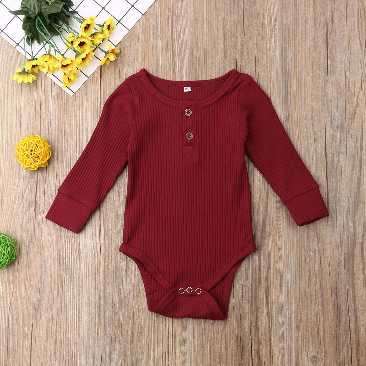 Newborn Infant Baby Boy Girl Romper O-Neck Knit Ruffle One-Piece Suits Solid Color Jumpsuit Bodysuit Outfit Sunsuit 0-24M