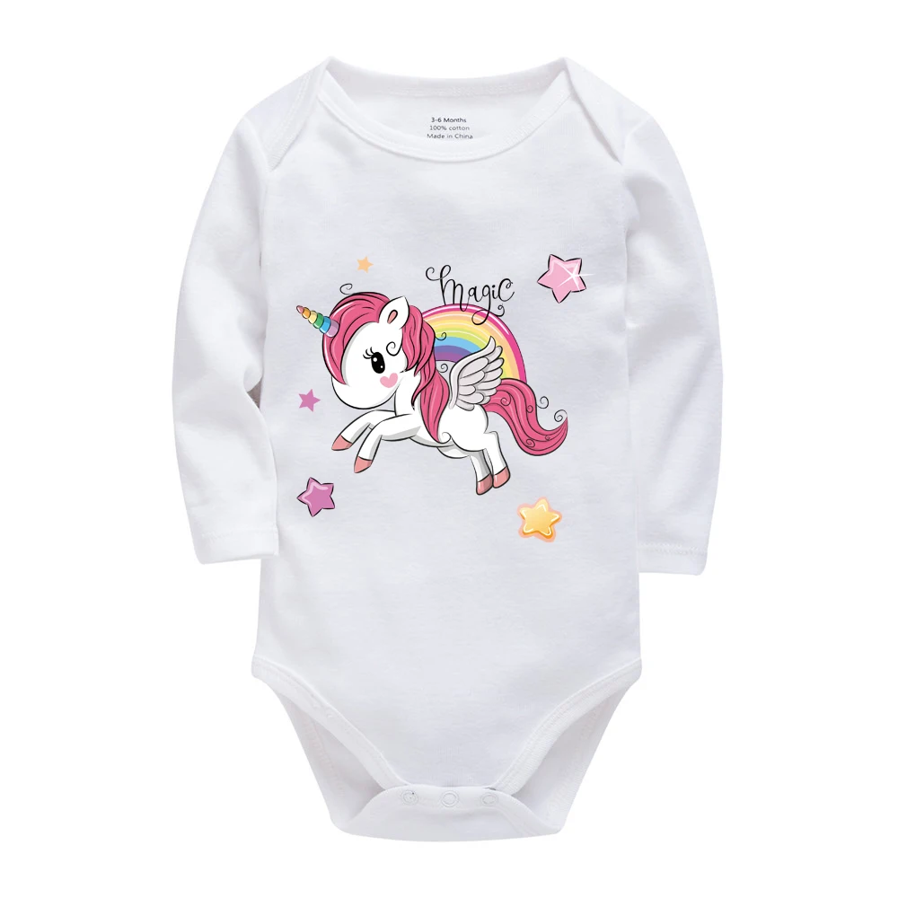 2021 Unicorn Design Newborn Baby Boy Girl Clothes Long Sleeve 100% Cotton Bodysuit Body bebe Jumpsuit 0-24 Months Clothing