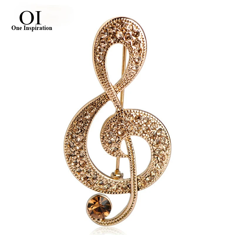 BUCOMEOI Stylish Large Music Note Vintage Jewelry Antique Rhinestone Brooch In Lots Broche Coroa Lady Pin Special Present