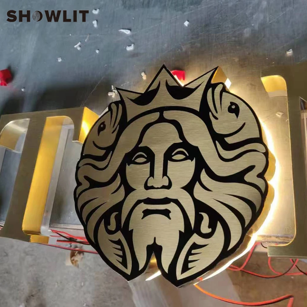 Modern Golden Backlit Lighted Signs For Company And Stores Custom Made Available
