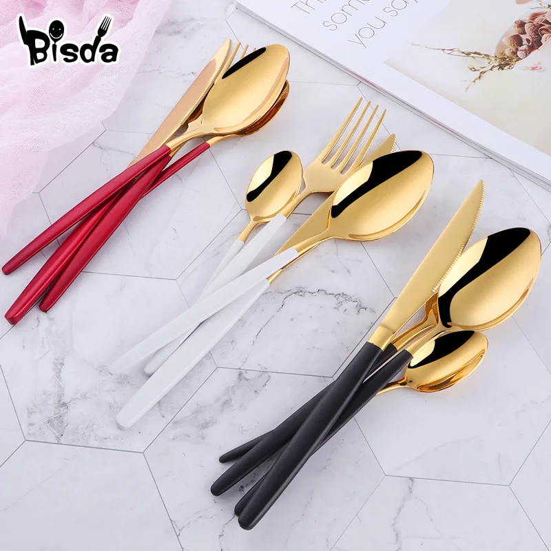 Western Flatware Sets Stainless Steel Kit Dinnerware 8 Colors 4Pcs Cutlery Set Western Food Server Party Practical Gift