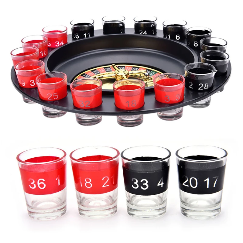 Hot Sale Russia Drinking Turntable Shot Glass Roulette Set Novelty Drinking Game With 16 Shot Glasses Adult Party Drinking Set