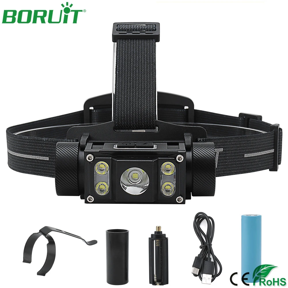 boruit poderoso farol de led 18650 21700 3a bateria usb c recarregavel cabeca tocha pesca trabalho farol lanterna camping 8000lm 01