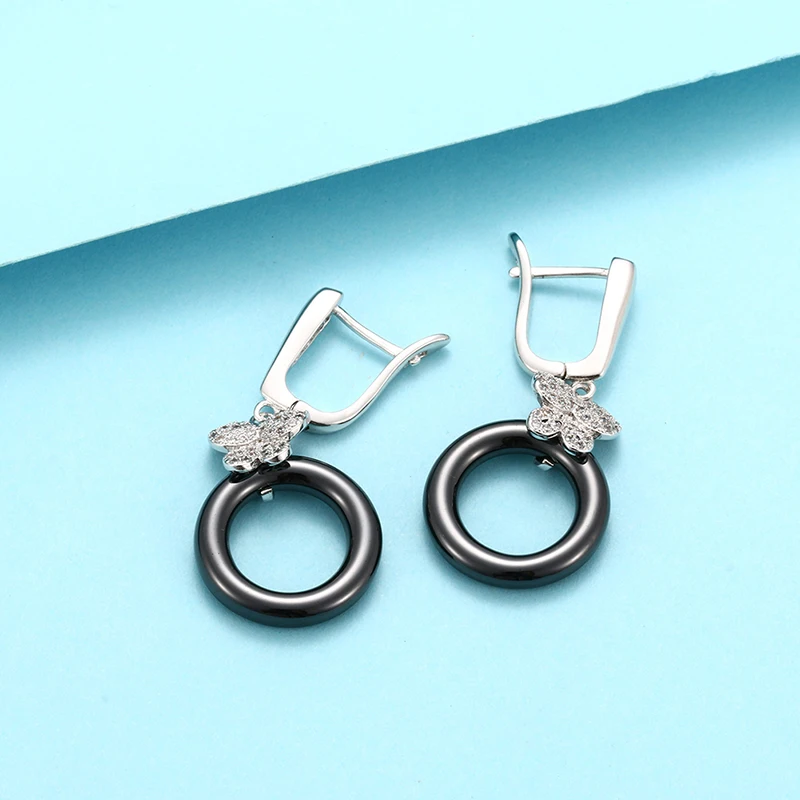 Fashion Butterfly Round Ceramic Earrings For Women Drop Earrings AAA Cubic Zirconia Real Natural Ceramic Wedding Jewlery Gifts