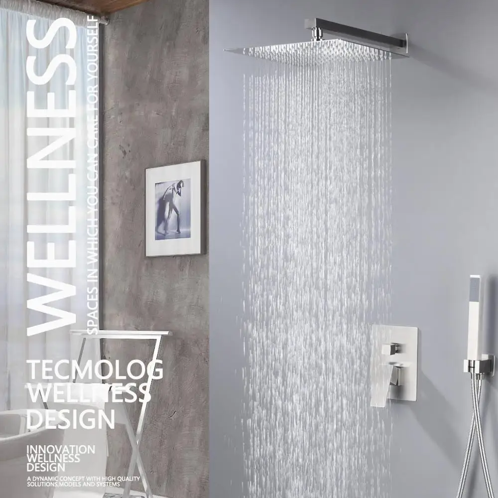 Ciencia Shower Combo Set 12" Inch Rain Showerhead with Handheld Combo Wall-mounted Shower Trim Kit with Rough-In Valve