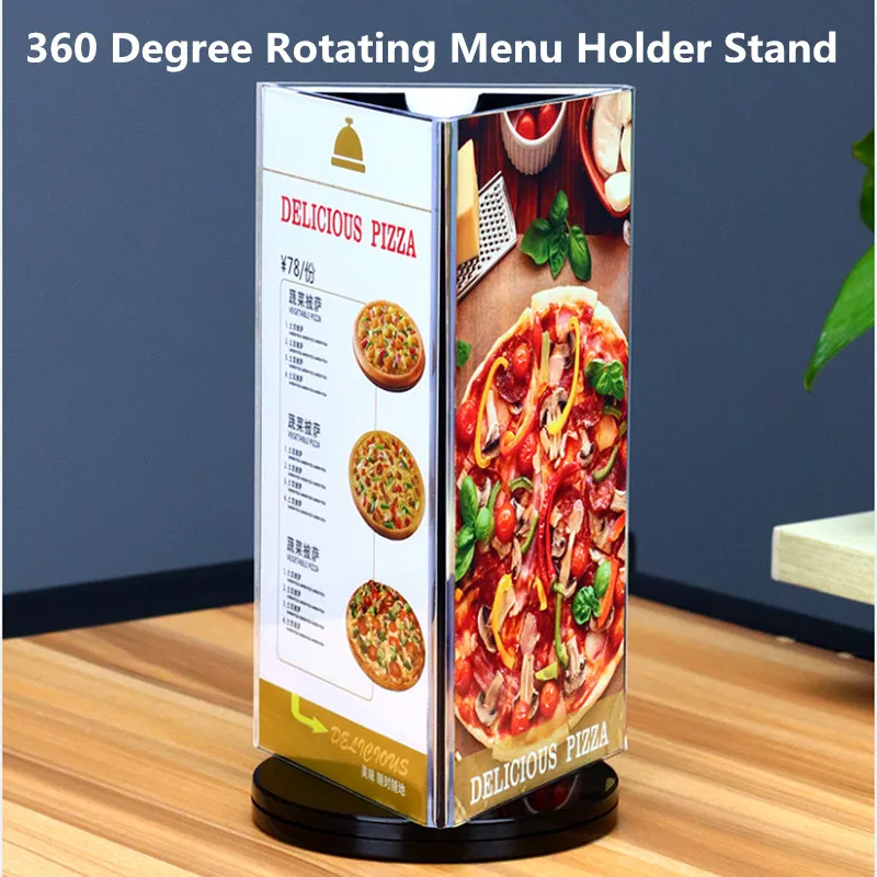 

3-Sided 360 Rotating Table Acrylic Sign Holder Display Stand Restaurant Menu Paper Card Holder Picture Poster Flyer Frame