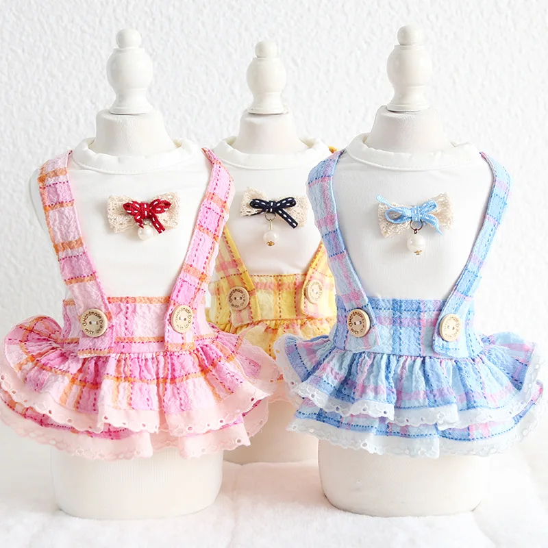 

Wholesale Bubble Grid Bow Dog Dress Pet Products Cotton Clothing For Dogs Chihuahua Teddy Pet Puppy Dog Clothes 2020