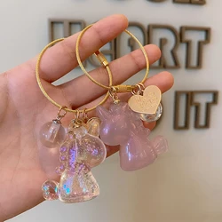 Fashion Crystal Translunt Unicorn KeyChain Pink White Bubble Gold Keyring Bag Car Girl Couple Resin Trinket Lanyard Accessory Gi