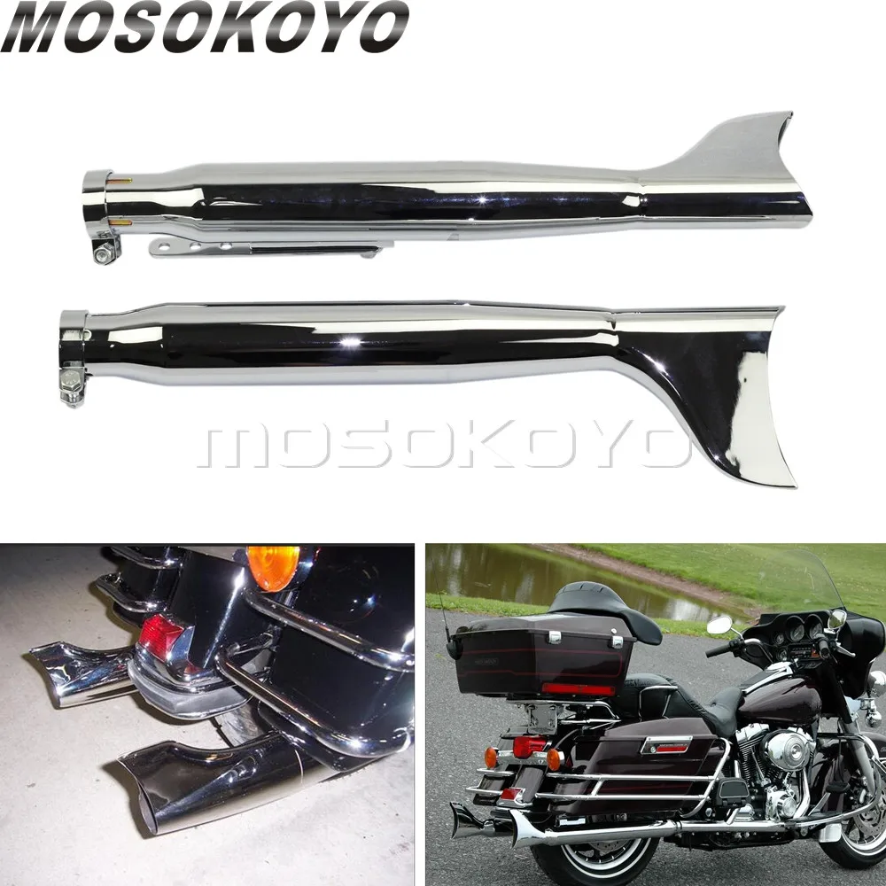 

2x Left Right Side Motorcycle Exhaust Muffler Fish Tail Fin Silencer Pipe for Harley Softail Touring Road King Cafe Racer