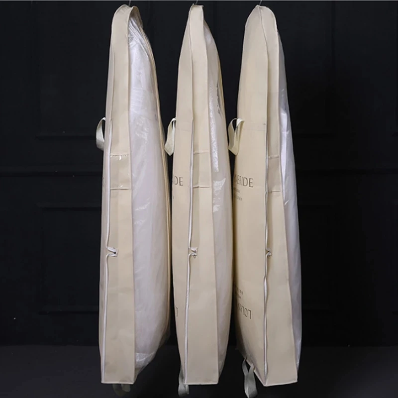 180CM Dustproof Cover Non-Woven Bridal Dress Gown Protection Cover Wedding Dress Garment Bag Storage Bags White Beige Black