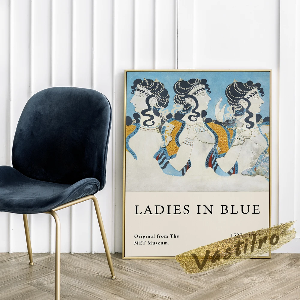 Emile Gillieron Poster, The Ladies In Blue Wall Painting, Minoan Fresco Prints Art, Gillieron Vintage Three Woman Wall Stickers