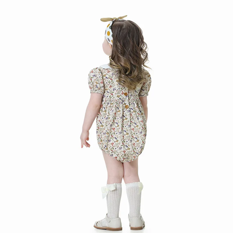 Baby toddler girl smocked romper 2024 summer kids infant girls elegant cotton smock floral jumpsuit rompers children bodysuit