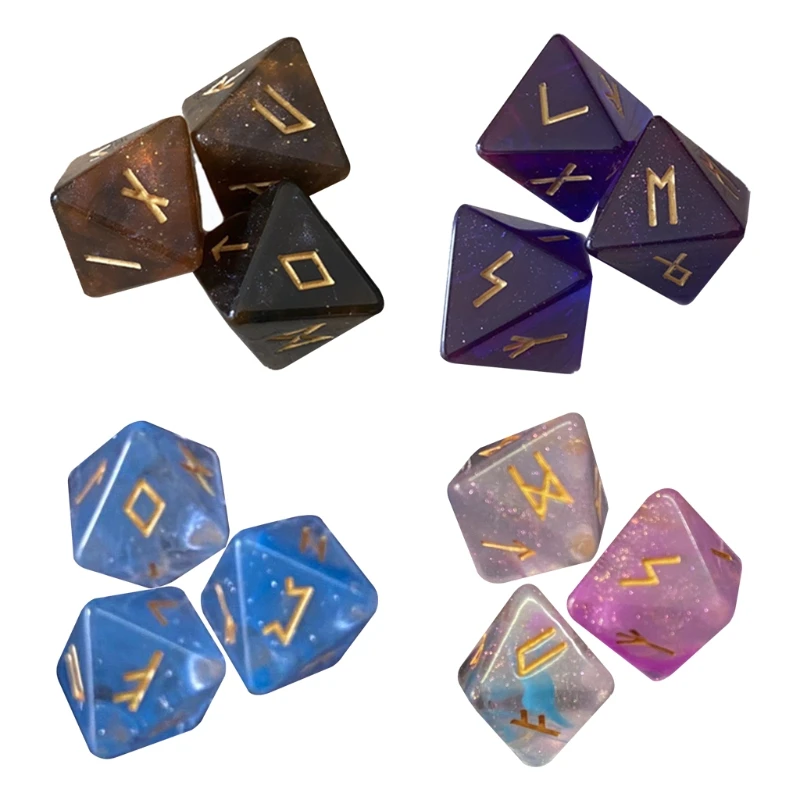 

3 Pcs 8-Sided Rune Dice Resin Assorted Polyhedral Dices Set Divination Table Board Roll Party Cards Playing Game Toys