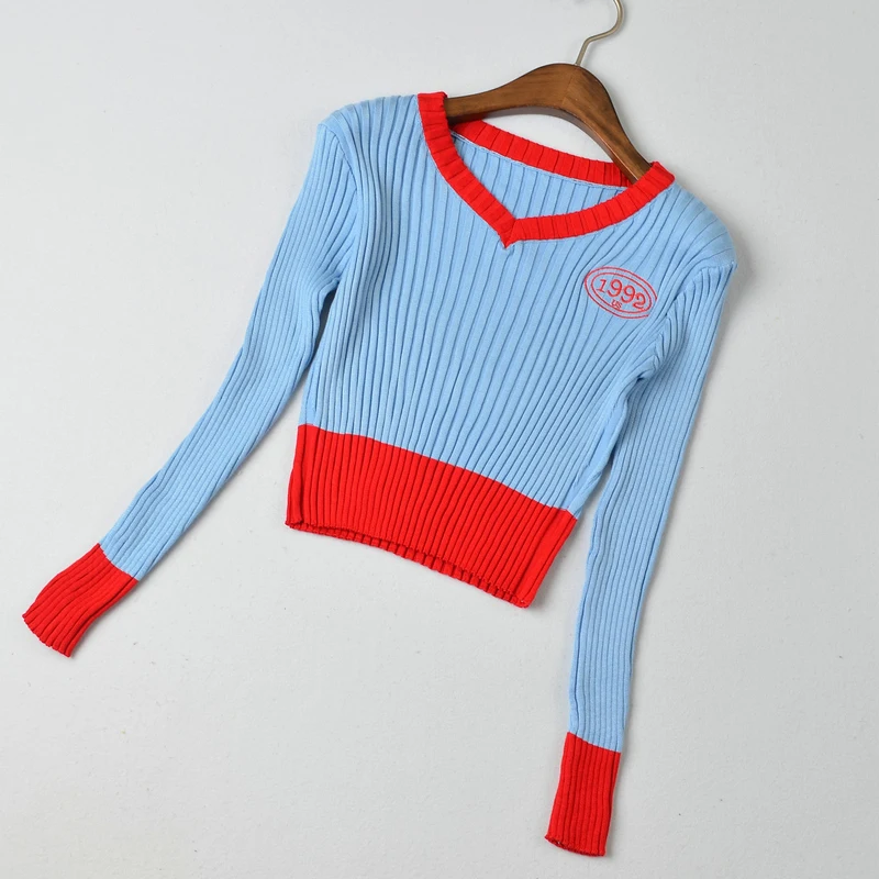 Camisetas Short T Shirt Women Embroidery Thin Knitted Tee Shirt 2022 Spring Womens Clothes T Shirts V-Neck Slim Long Sleeve Top