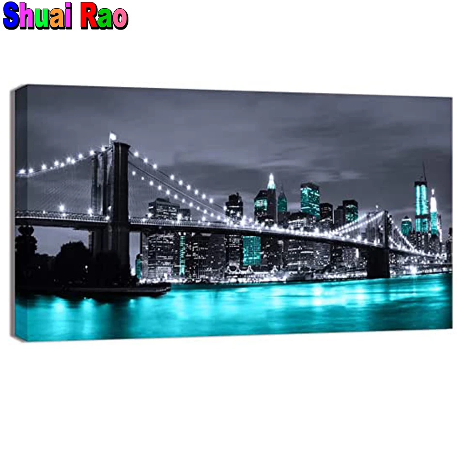 Large 5D Diy diamond painting New York Brooklyn night view Diamond Mosaic Rhinestone Embroidery cross stitch Y3585