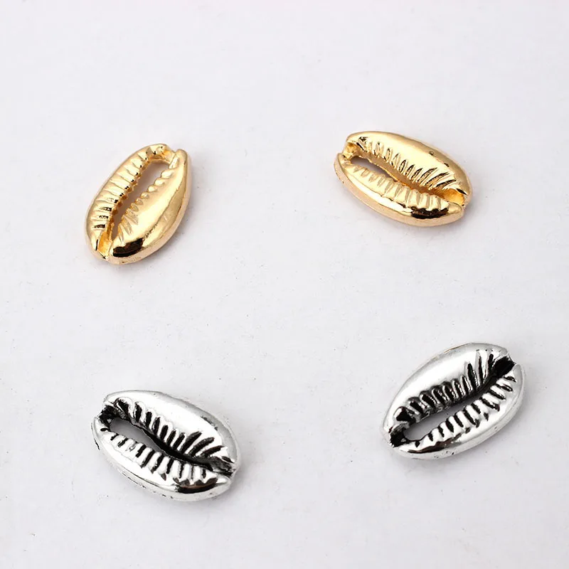 10 pçs concha do mar concha encantos cowrie contas para mulheres jóias fazendo acessórios prata/ouro cor grânulo pulseira brincos material