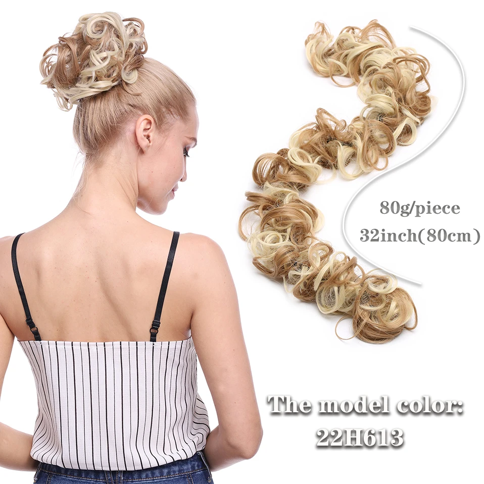 Moño de pelo sintético desordenado, banda elástica, recto Updo postizo, fibra de alta temperatura, cabello falso Natural, 80cm