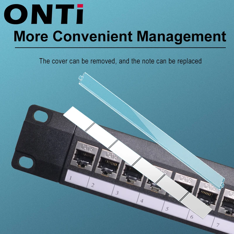 ONTi 19in 1U Rak 24 Port CAT6 Panel Patch Terlindung RJ45 Adaptor Kabel Jaringan Keystone Jack Bingkai Distribusi Ethernet