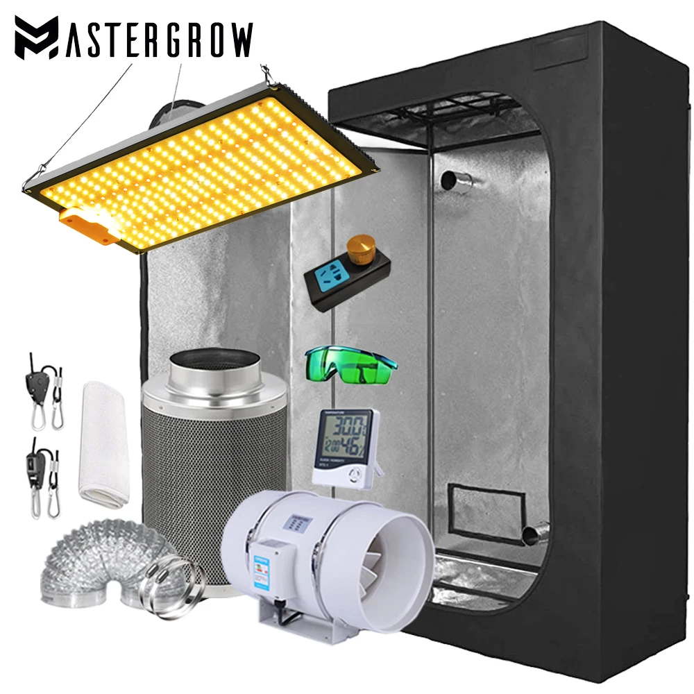 LED Grow Light Set, Controlador de Velocidade, Ventilador, Filtro De Carbono, Tamanho Múltiplo, Barraca, Quarto Escuro, 3000K, 660nm, 4 ", 5"